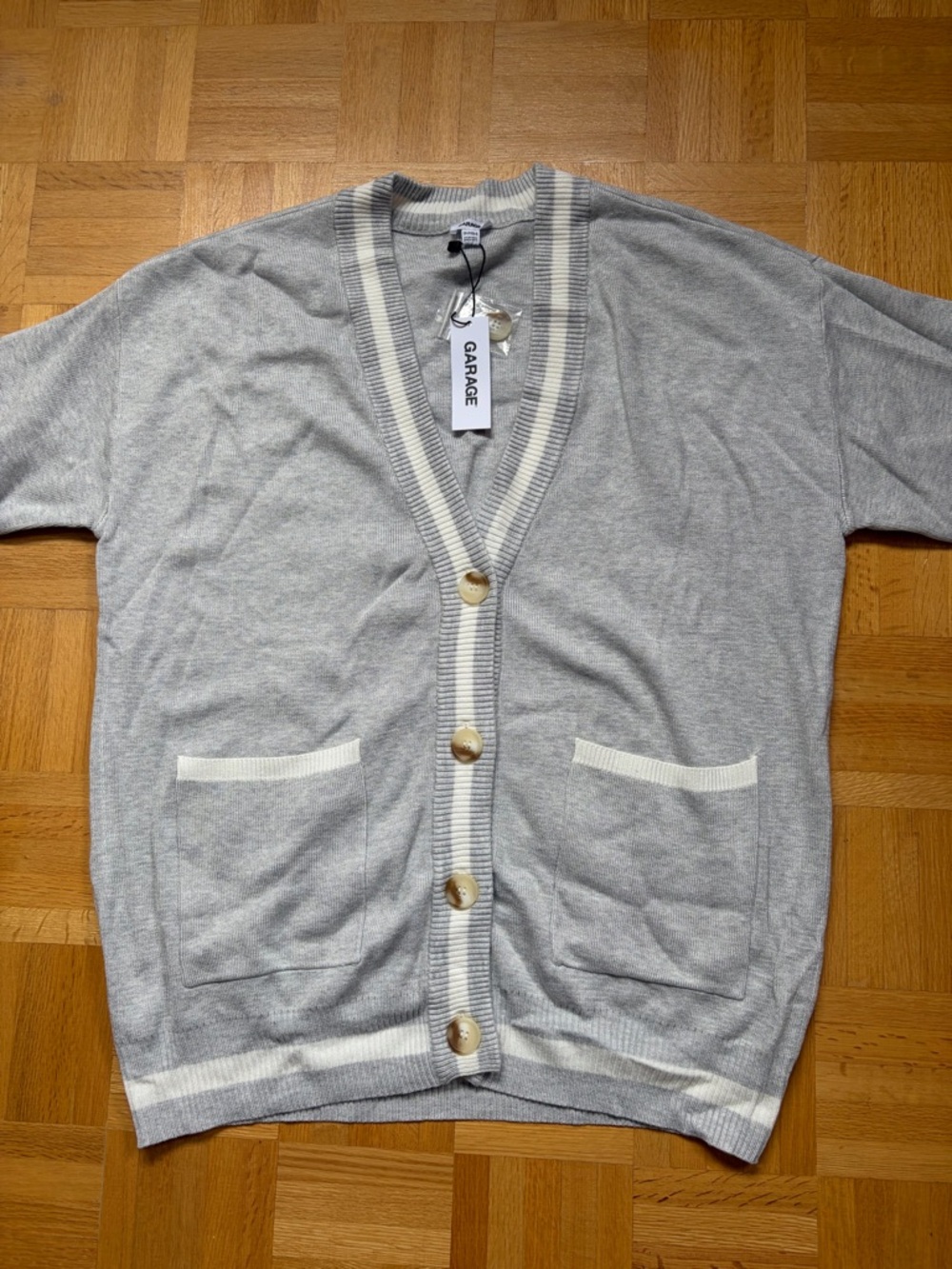 Garage Men's Gray Cardigan with Cream Trim
